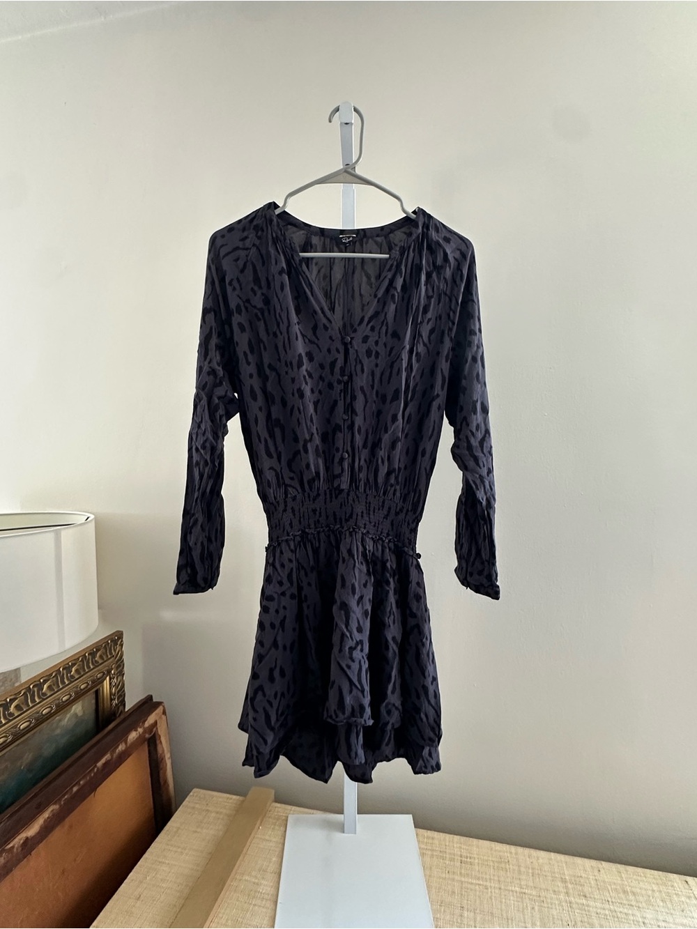 Rails Black Animal Print Long Sleeve Romper Dress